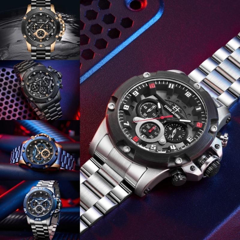 Evans Jayden 9838 jam tangan Pria Analog Stainless steel kaca Sapphire original