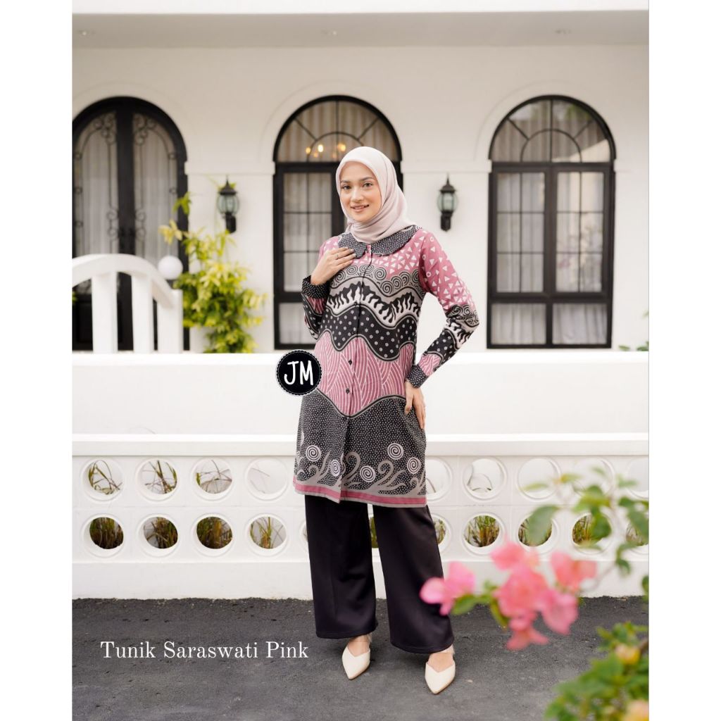 TUNIK SARASWATI PINK TUNIK BATIK WANITA ATASAN BATIK WANITA