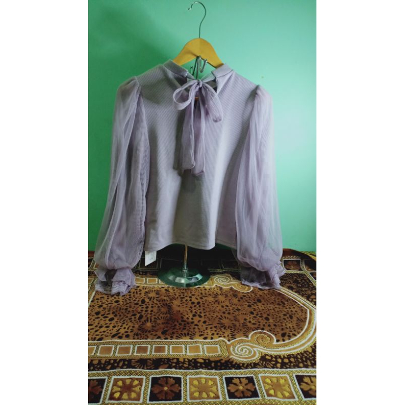 atasan rajut wanita lengan balon tule