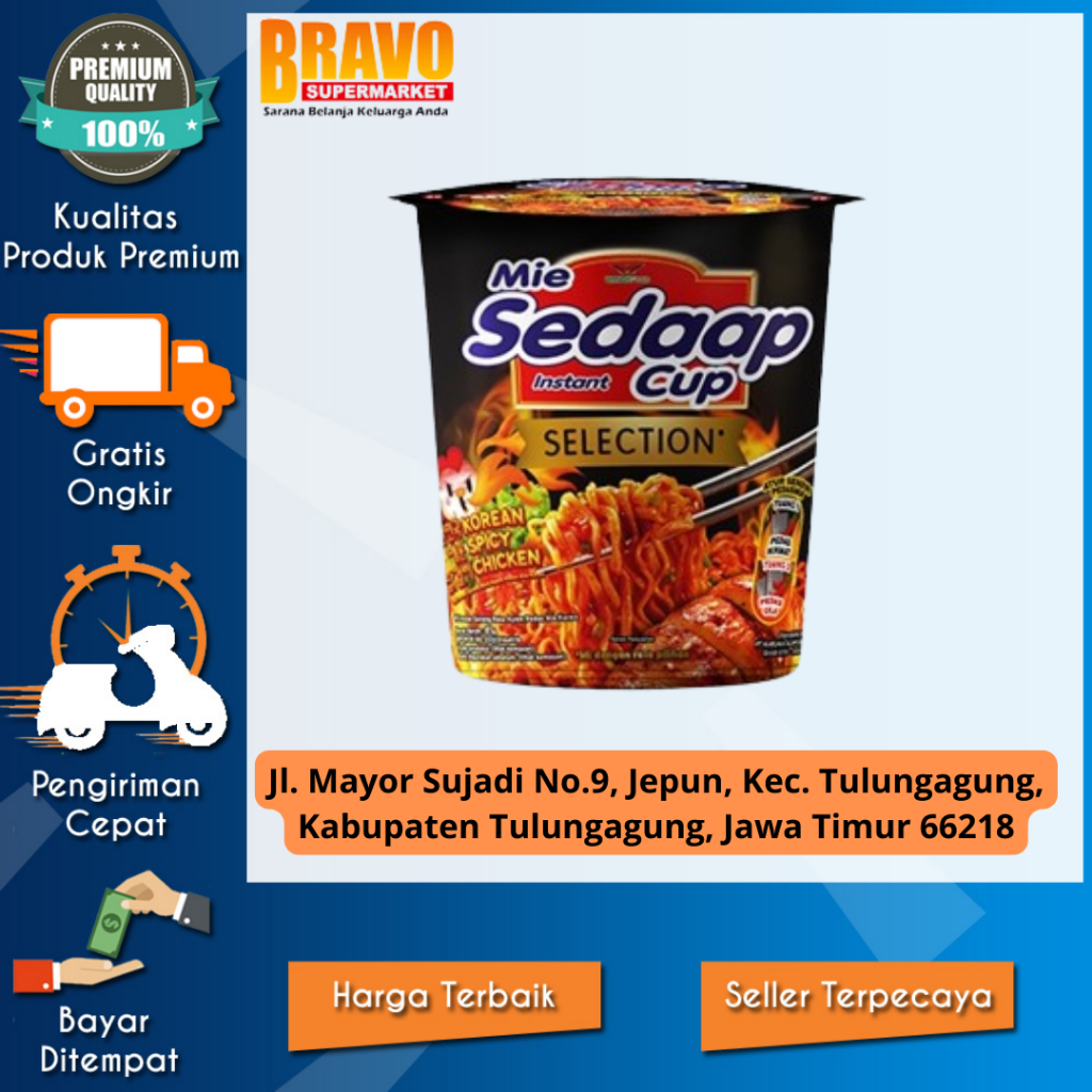 

Bravo Supermarket Tulungagung - Sedaap Mie Instan Cup Korean Spicy Chicken 81 gr