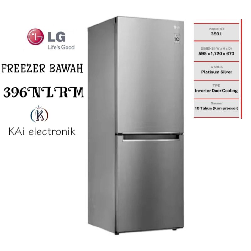 KULKAS LG 2 pintu FREEZER BAWAH GC-B396NLRM smart inverter