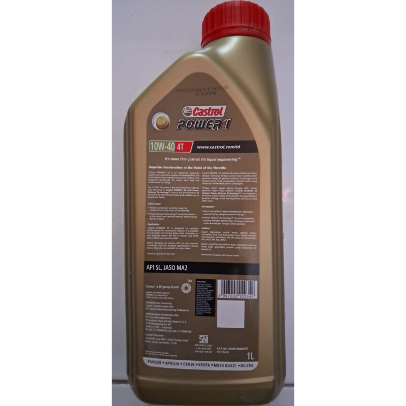oli mesin castrol power 1 SAE 10W-40 4T, Gold 1(L) , API SL, JASO MA 2
