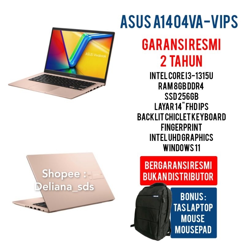 Laptop Asus A1404VA-VIPS Intel Core i3-1315U 8GB/256GB SSD 14" FHD IPS Garansi Resmi 2 Tahun Laptop Asus A1404VA Intel Core i3-1315U Laptop Asus I3 Gen 13 Laptop Asus i3 Murah Laptop Asus Murah