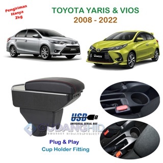 Armrest Mobil Toyota Vios Yaris 2008 - 2022 Console Box 7 USB Port Charger + LED