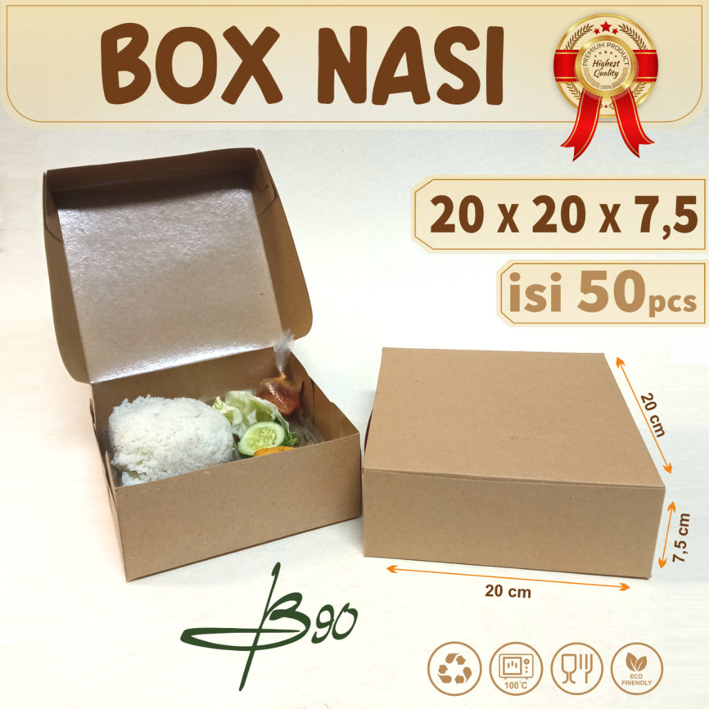Box Nasi Kotak uk (20x20x7,5 cm) / kotak nasi kertas / rice box