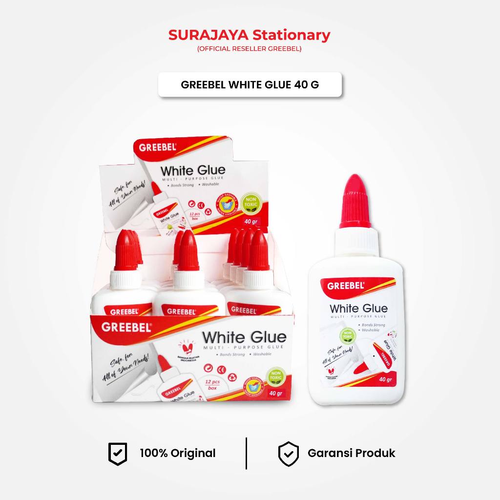 

Lem Putih / White Glue GREEBEL 40G (PCS) / Lem Kertas Aman untuk Anak