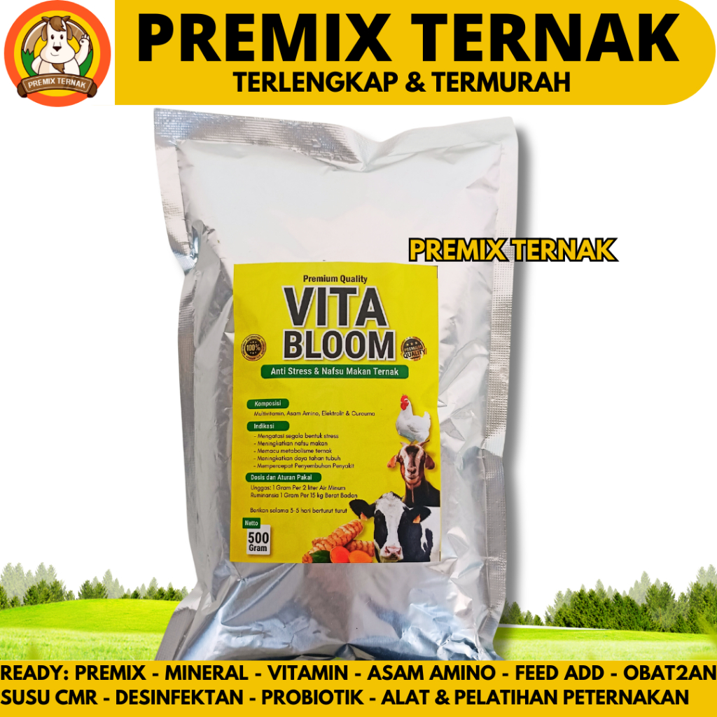 VITA BLOOM 500 GRAM - Vitamin Lengkap Penambah Nafsu Makan Hewan Ternak Domba Kambing Sapi Babi Kuda