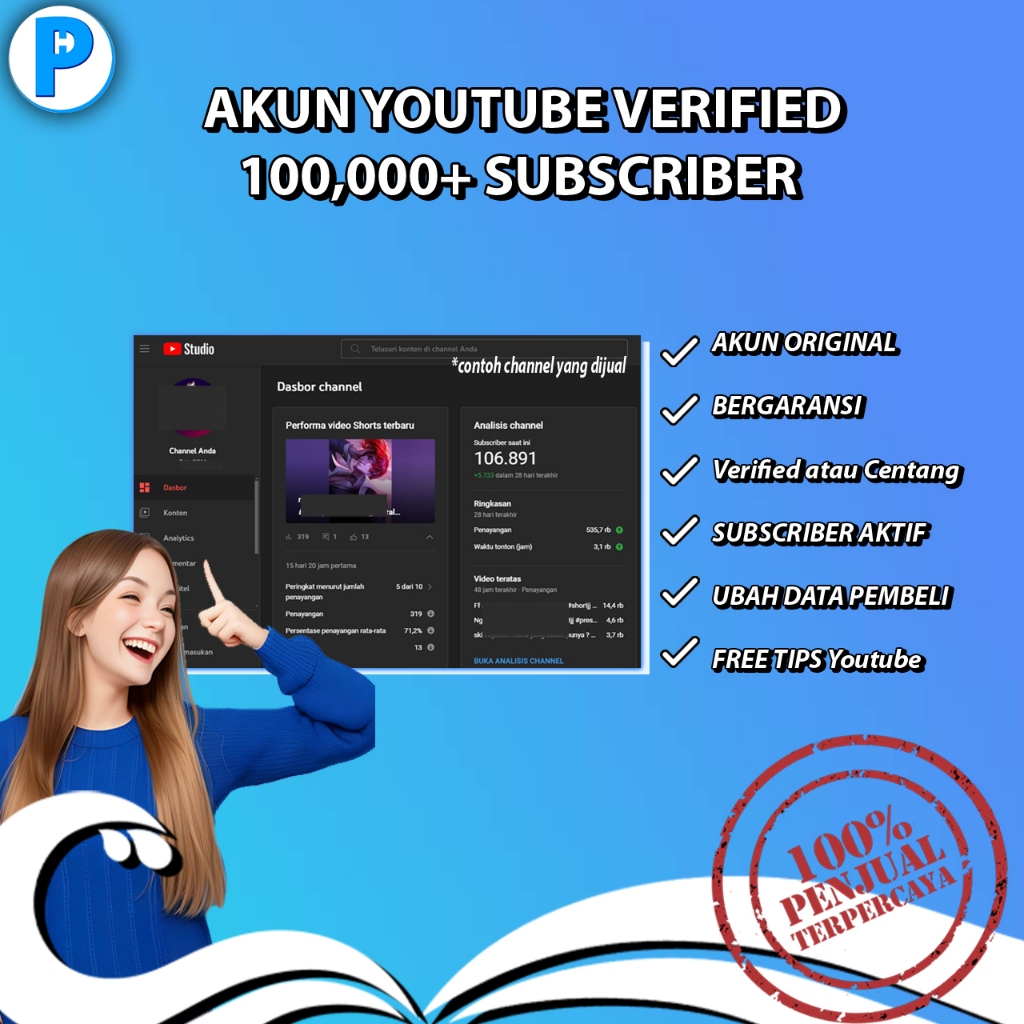Akun youtube verified 100k subs belum monet atau sudah monet bisa live