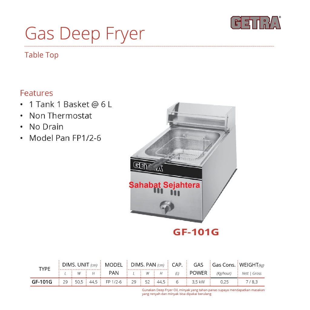 Getra Gas Deep Fryer GF-101G 6L Non Thermostat