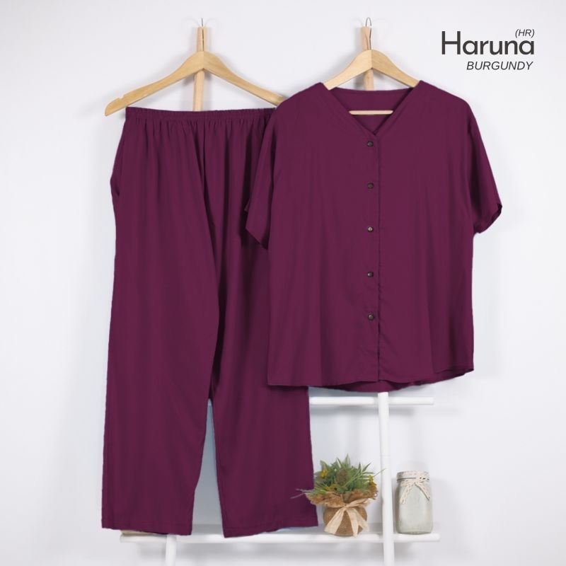 HARUNA SET/ PAJAMAS RAYON V NECK/ PIYAMA WANITA JUMBO POLOS/ ONESET POLOS LENGAN PENDEK CELANA PANJA