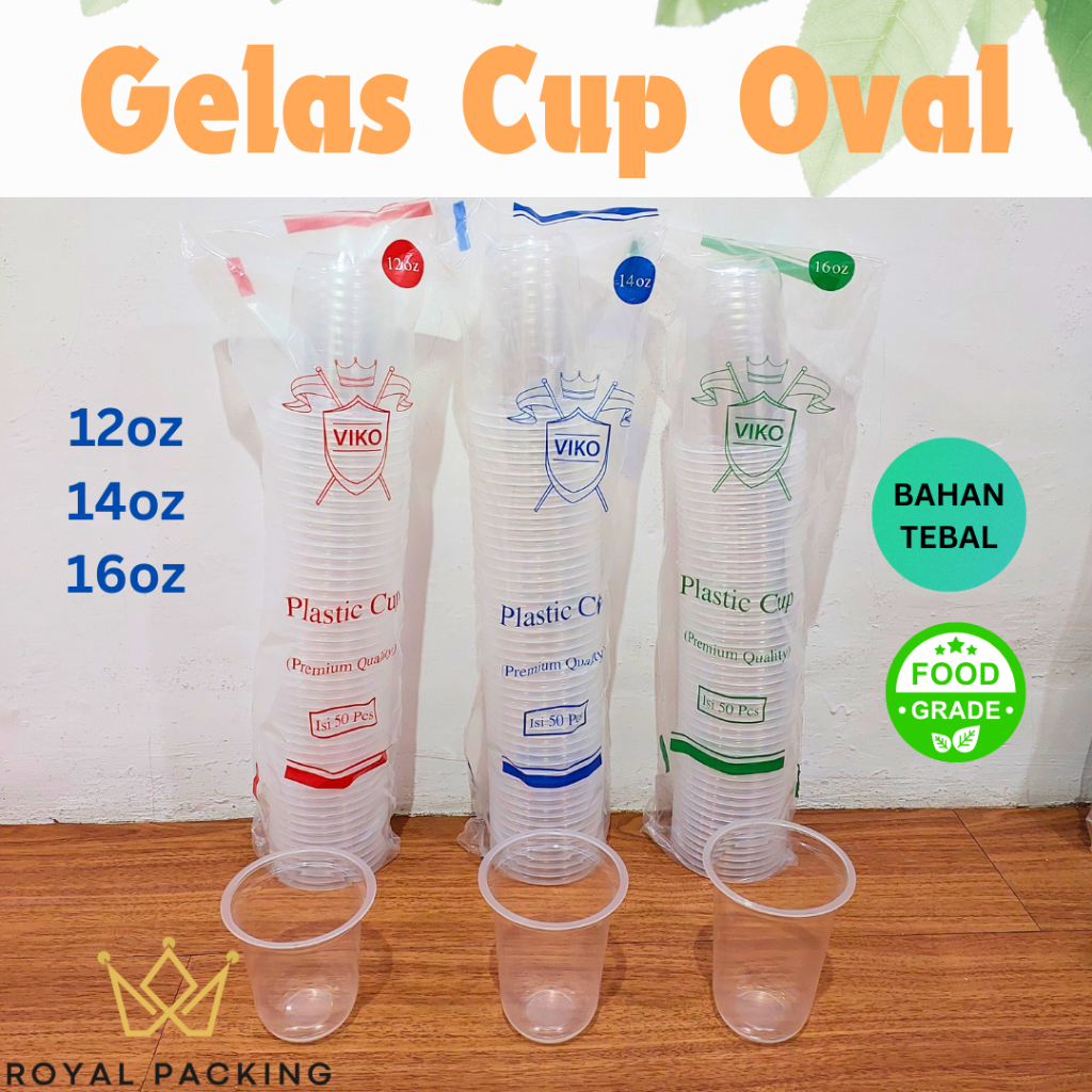 [RP] Gelas Cup Oval 12 oz Tebal Viko/ Cup Plastik 12oz / Gelas Plastik Jus Kopi