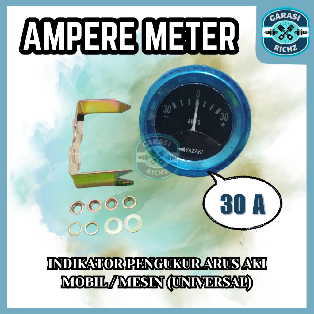 AMPERE METER DC - 30A / AMPER CAS ANALOG / INDIKATOR PENGUKUR ARUS AKI MOBIL / MESIN (UNIVERSAL)