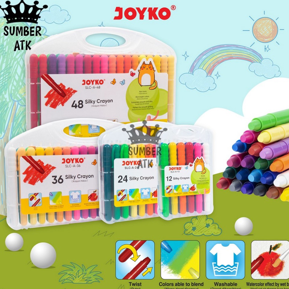 

Banyak Diskon Silky Crayon Krayon Halus Joyko SLCA Warna 12 24 36 dan 48 Warna