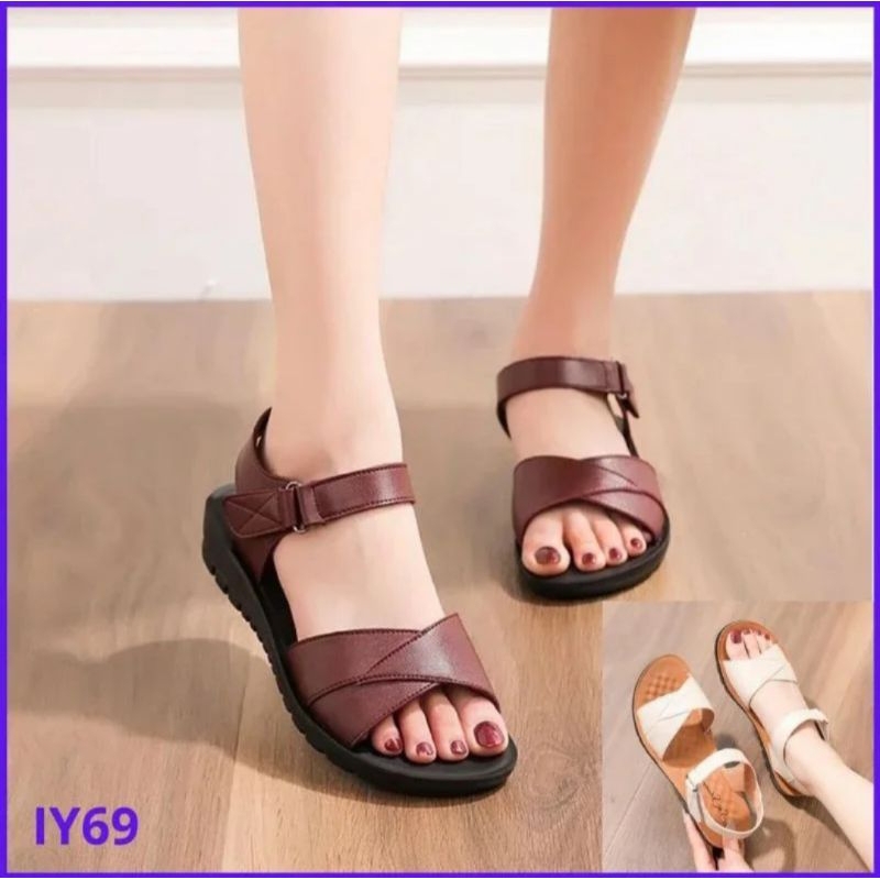 Sendal wanita wedges tali belakang simpel gaya korea (IY69)