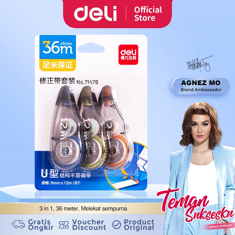 

KODE C37Z Deli Correction Tape Pita Koreksi Tip Ex Kertas 3 in 1 Panjang 36 Meter 71478