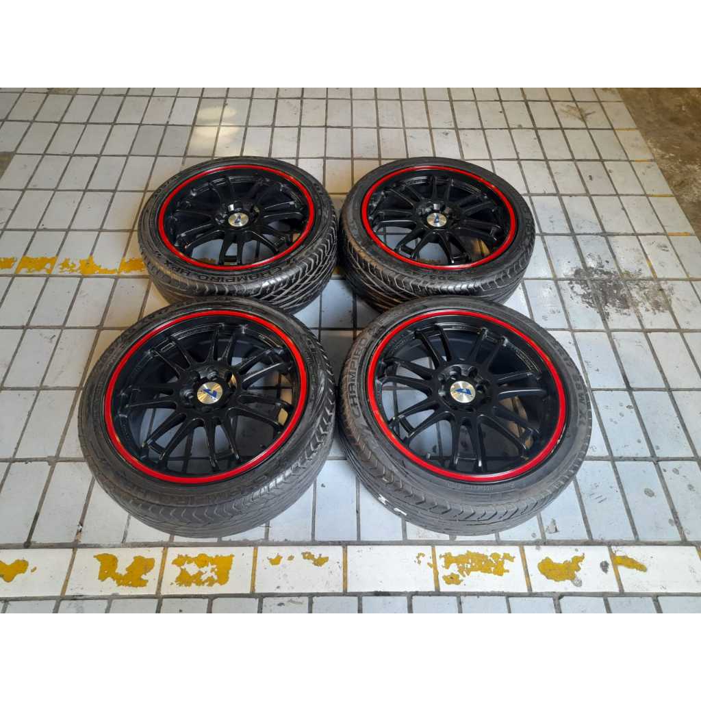 VELG MOBIL BEKAS AKINA R17x7 PCD 4x100 4x114 ET42 + BAN ACHILLES 205/45R17 JAZZ CITY YARIS AVANZA XE