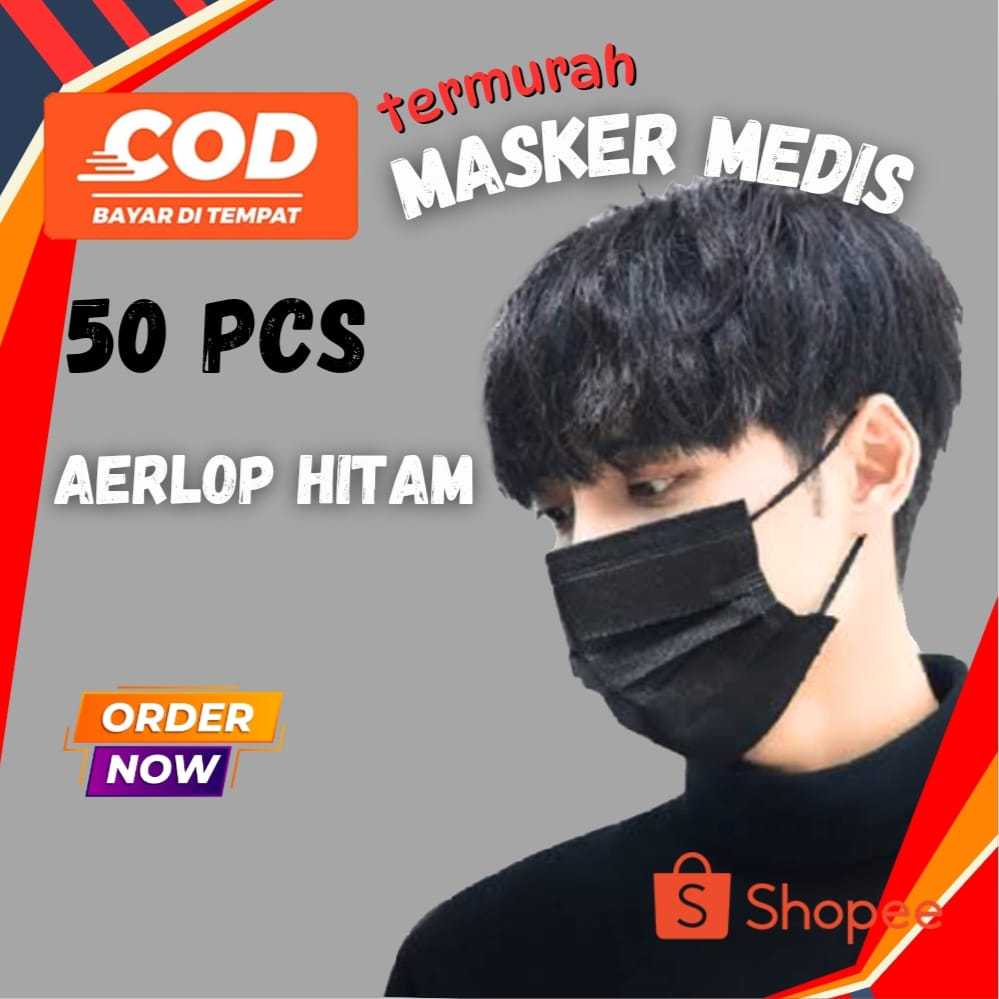 Masker Earloop 3ply HITAM/PUTIH/HITAM DALAM NYA PUTIH. isi 50 pcs non box bahan tebal dan halus
