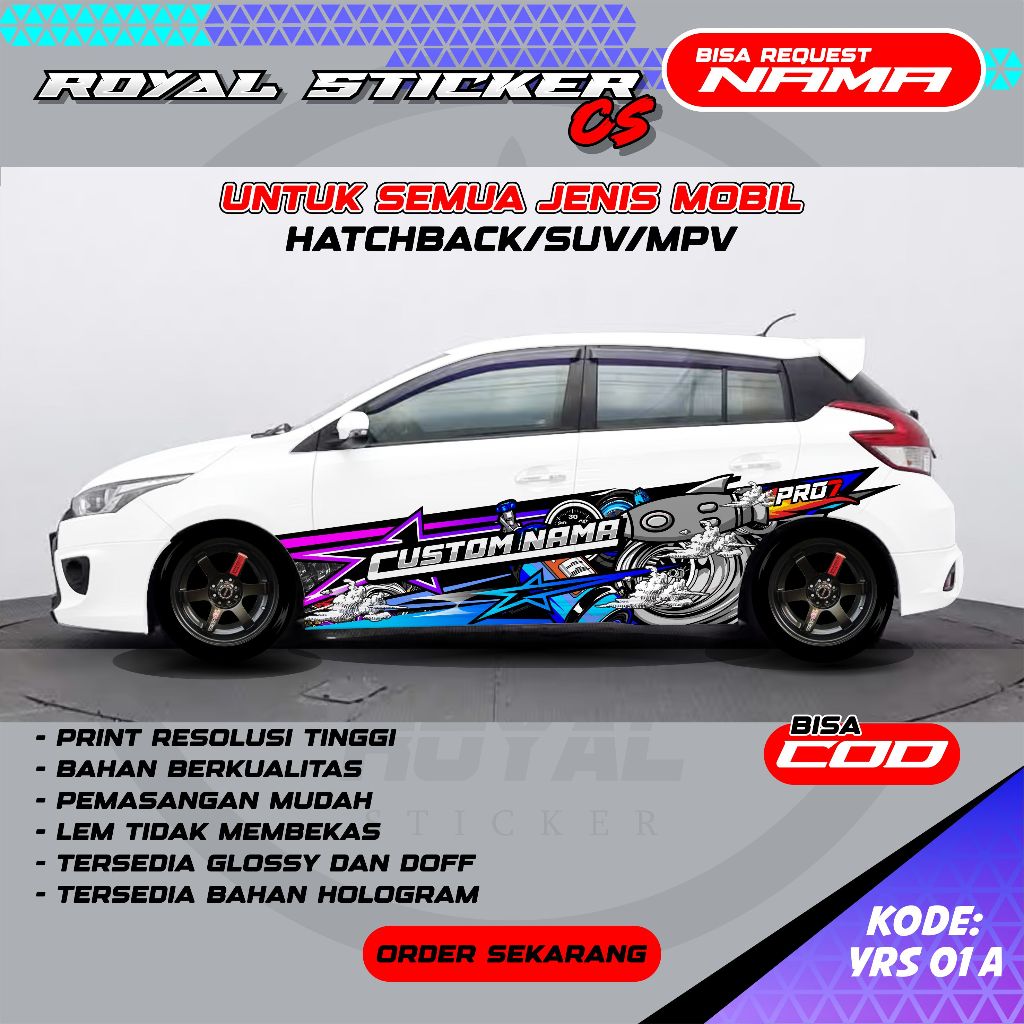 DECAL STIKER YARIS DESAIN TERBARU THAILOOK FREE REQUEST NAMA DECAL STIKER MOBIL  - YRS 01