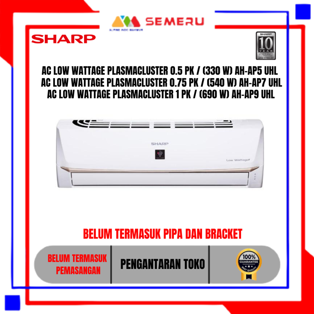 SHARP AC LOW WATTAGE PLASMACLUSTER 0.5 PK / (330 W) AH-AP5 UHL / 0,75 PK  (540 W) AH-AP7 UHL / 1 PK 