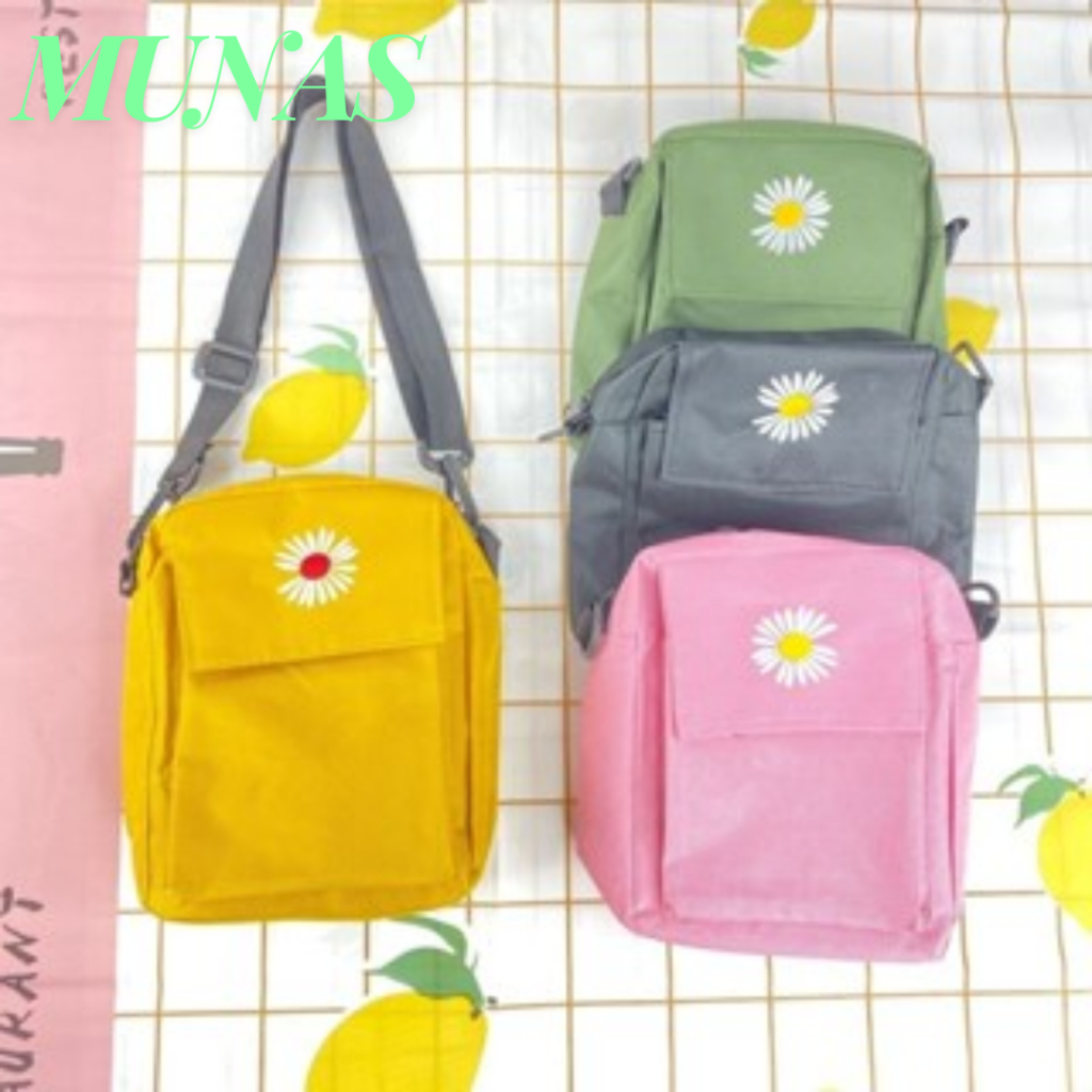 MUNAS Tas Slempang Wanita Daisy Korea Sling Bag Wanita Motif Bunga Kanvas Tas Fashion Wanita Tas Bah