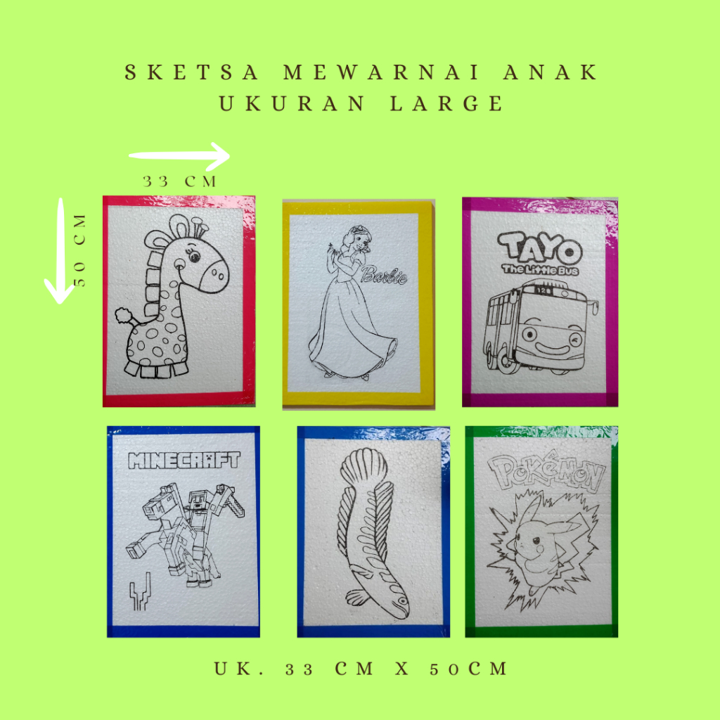 

Paket 10 pcs ukuran 33 cm x 50 cm Styrofoam mewarnai karakter anak/ gabus melukis/ paket pewarna