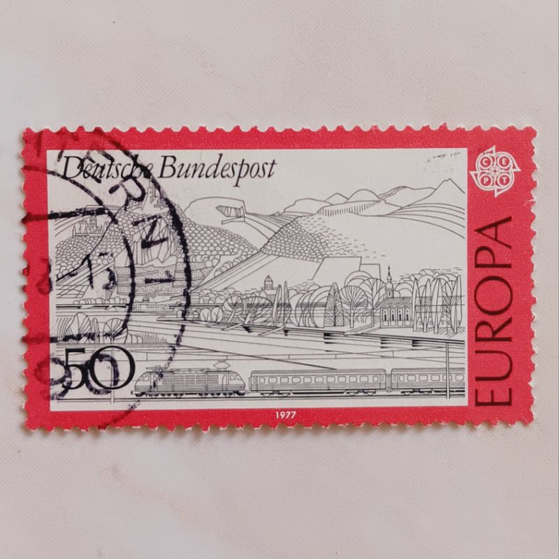 

(AE) Perangko Jerman, Republik Federal 1977 Europa (C.E.P.T.) 1977 - Landscapes Rhine landscape with Siebengebirge 50 pfennig Used