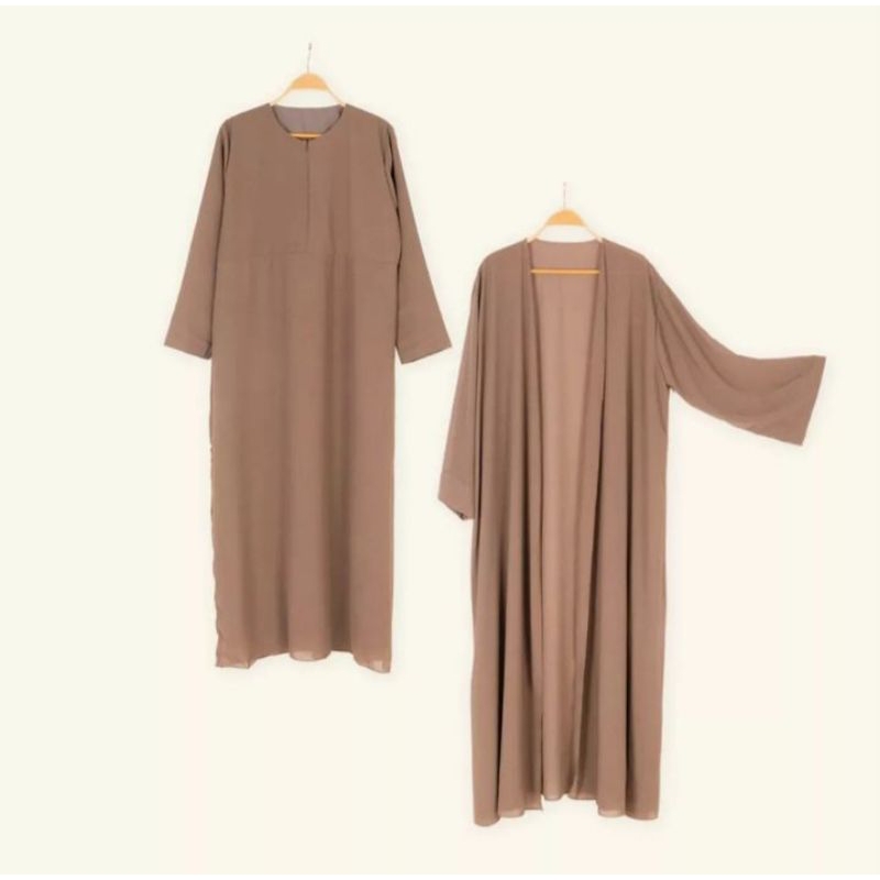 Salwa abaya 2 in one/Abaya cerutybabydoll premium/abaya terbaru/abaya polos/abaya 2 in one plus card