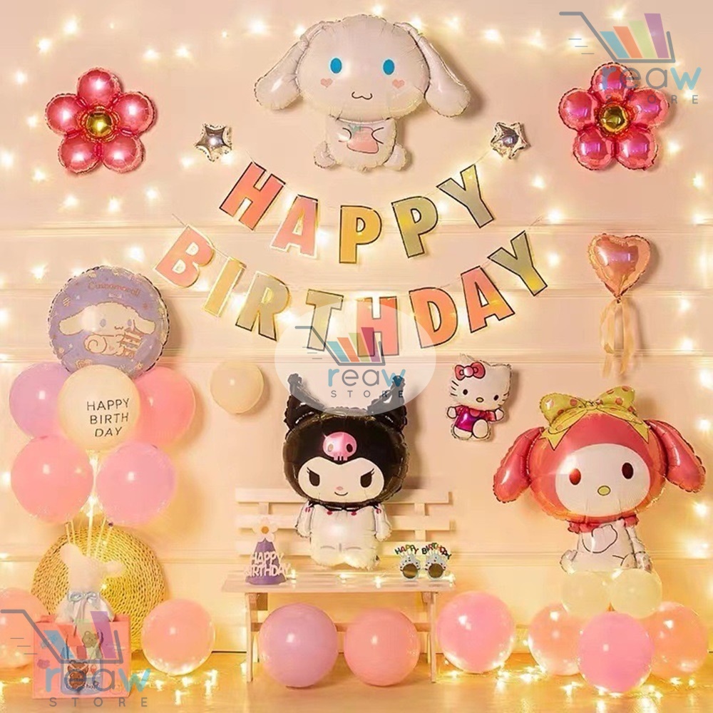 Paket Dekorasi Hiasan Balon Ulang Tahun Happy Birthday Sanrio Cinnamoroll Kurumi Melody 04