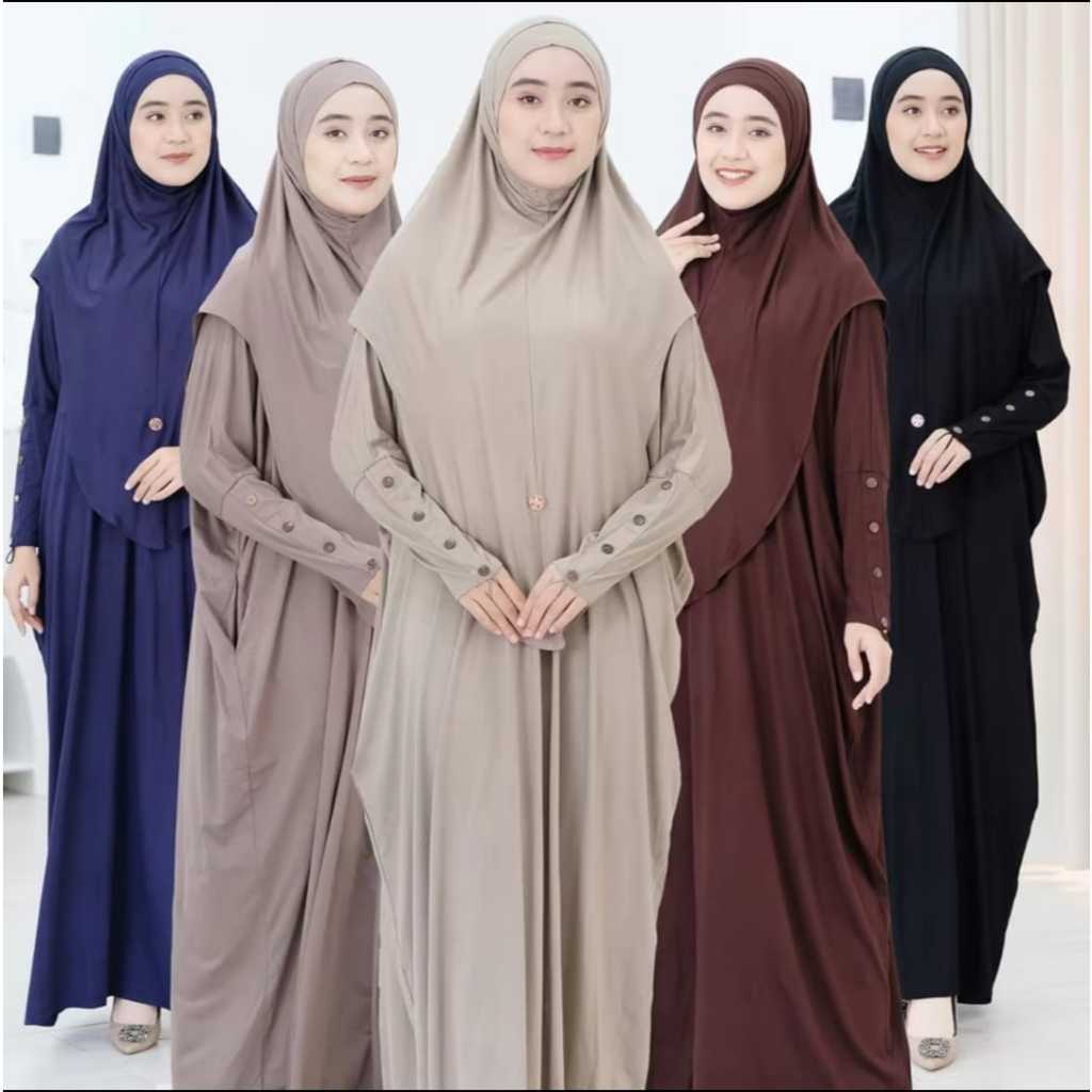 Abaya set kerudung bisa couple ibu dan anak bahan jersey terbaru dan terkini gamis set kerudung abay