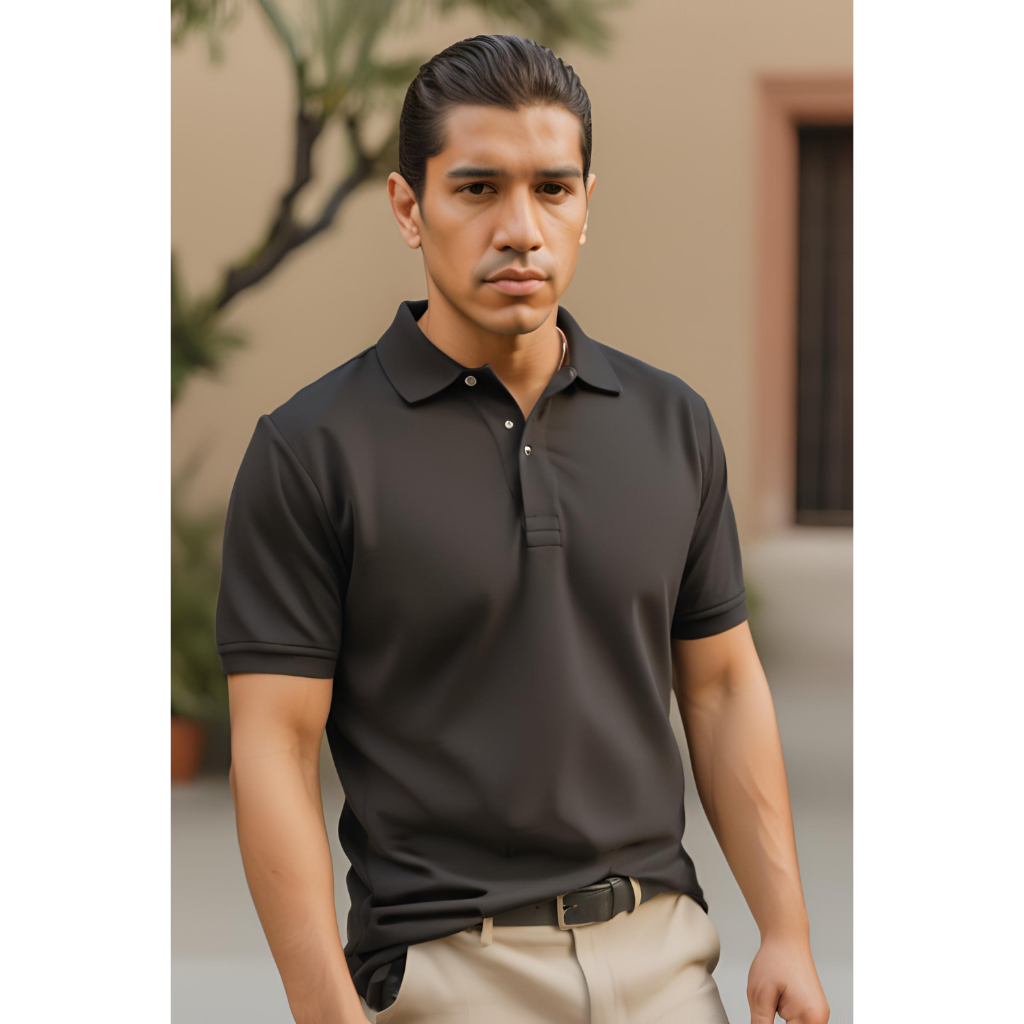 PEANUD Hexa Classic Polo Shirt CVC Pique Hexagon 24s Black