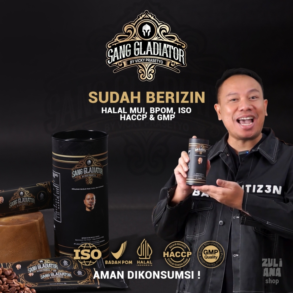 

KOPI SANG GLADIATOR Kopi Kuat Tak Terkalahkan BPOM Halal 100% By Vicky Prasetyo