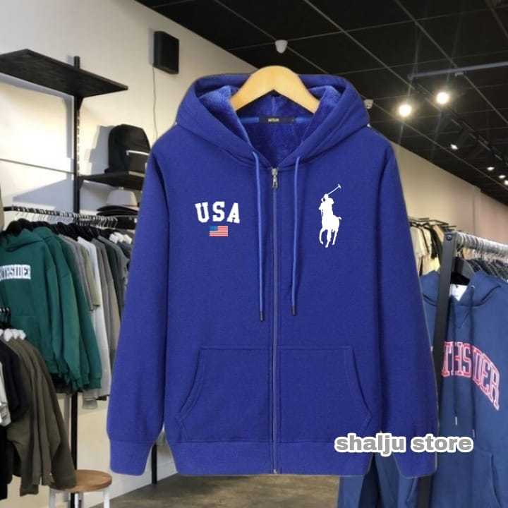 Jaket Sweeter Hoody Resleteing Distro Logo Replh Usa Text Putih12/Swewter Huddy Resleting Pria Dan