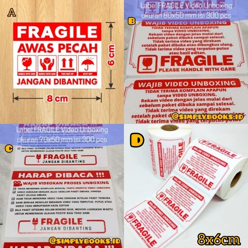 

LABEL STICKER FRAGILE VIDEO UNBOXING ONLINE SHOP ISI 300PCS / 500PCS - SESUAI PILIHAN