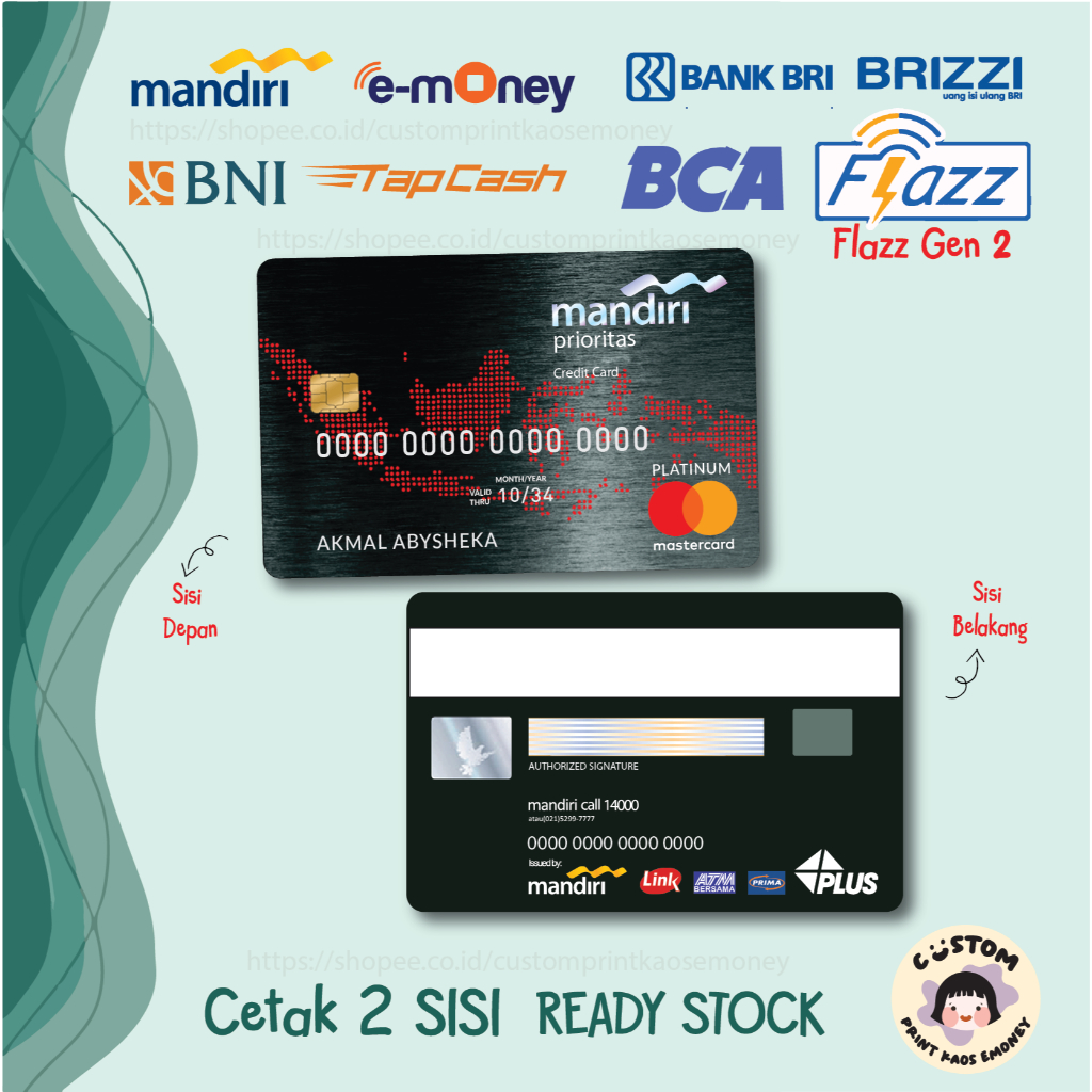 KARTU E MONEY E TOLL KREDIT CARD MANDIRI PRIORITAS BLACK PETA INDONESIA MANDIRI FLAZZ GEN 2 - 2 SISI