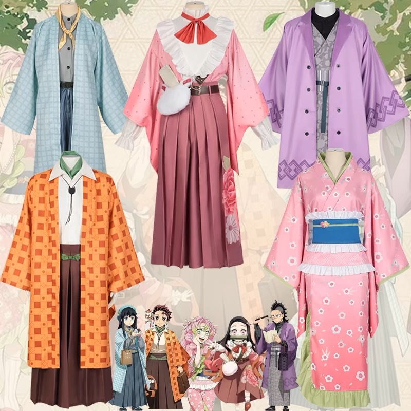 Anime Cosplay Costume Tokitou Muichirou Kanroji Mitsuri Kamado-Nezuko Cosplay Full Set Kimono Unifor