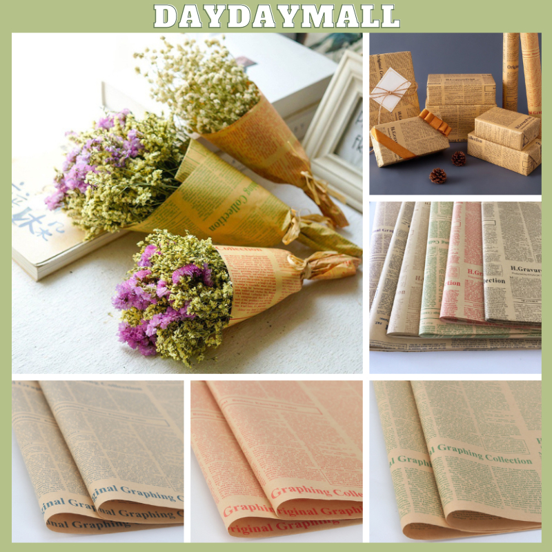 

Flower Wrapping Paper Kertas Buket Bunga Motif Koran Vintage Kraft English Newspaper Classic KB29