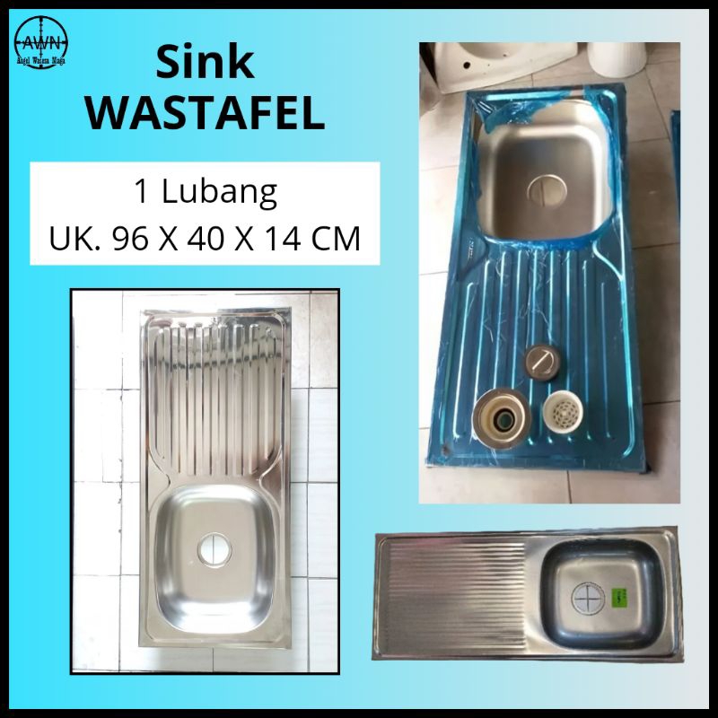 Bak Cuci Piring / BCP | Wastafel Sink Stainless steel 1 Lubang  Sayap kedalaman 14 cm ukuran 96x40x1