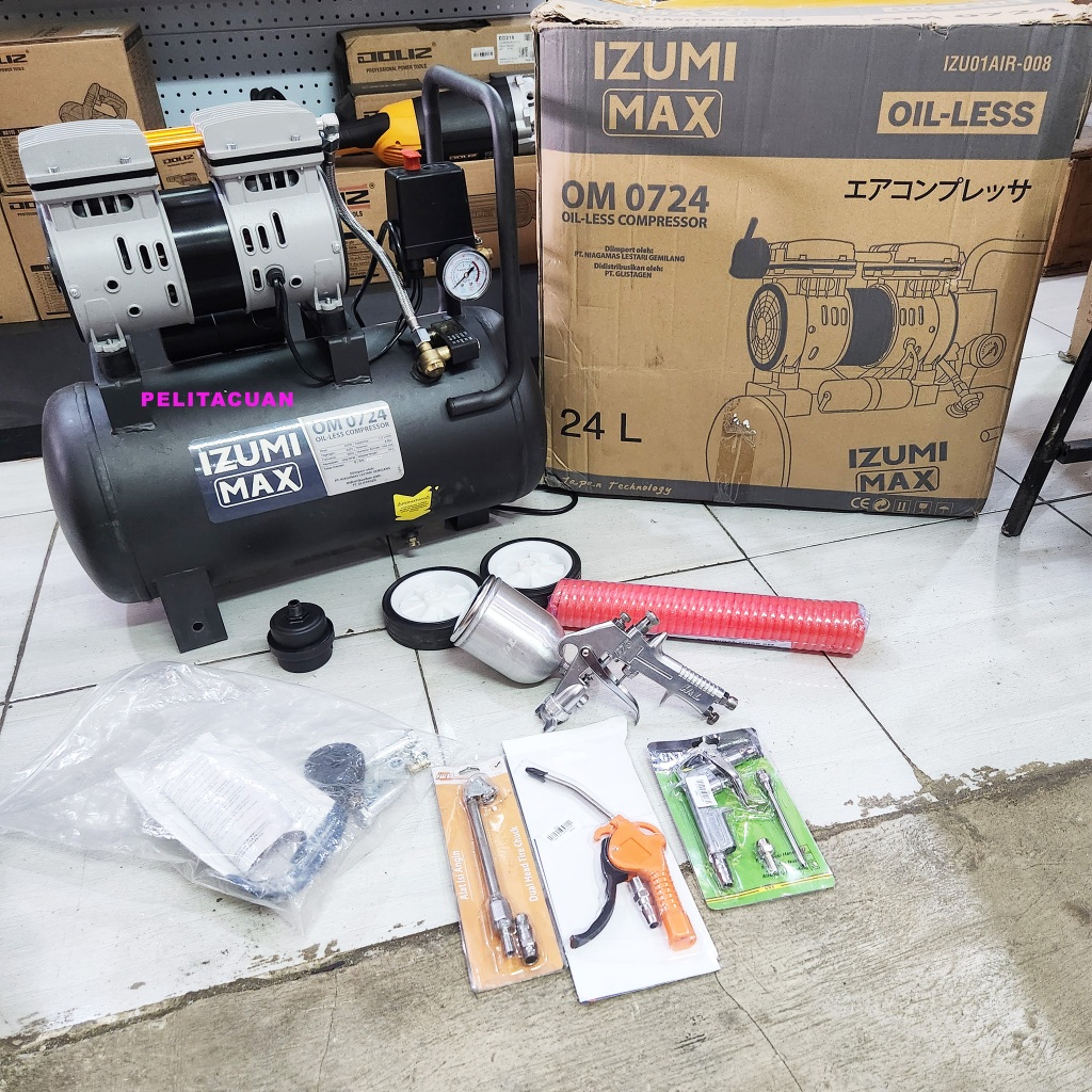 Paket Kompresor Izumi Max OM 0724 & Spraygun