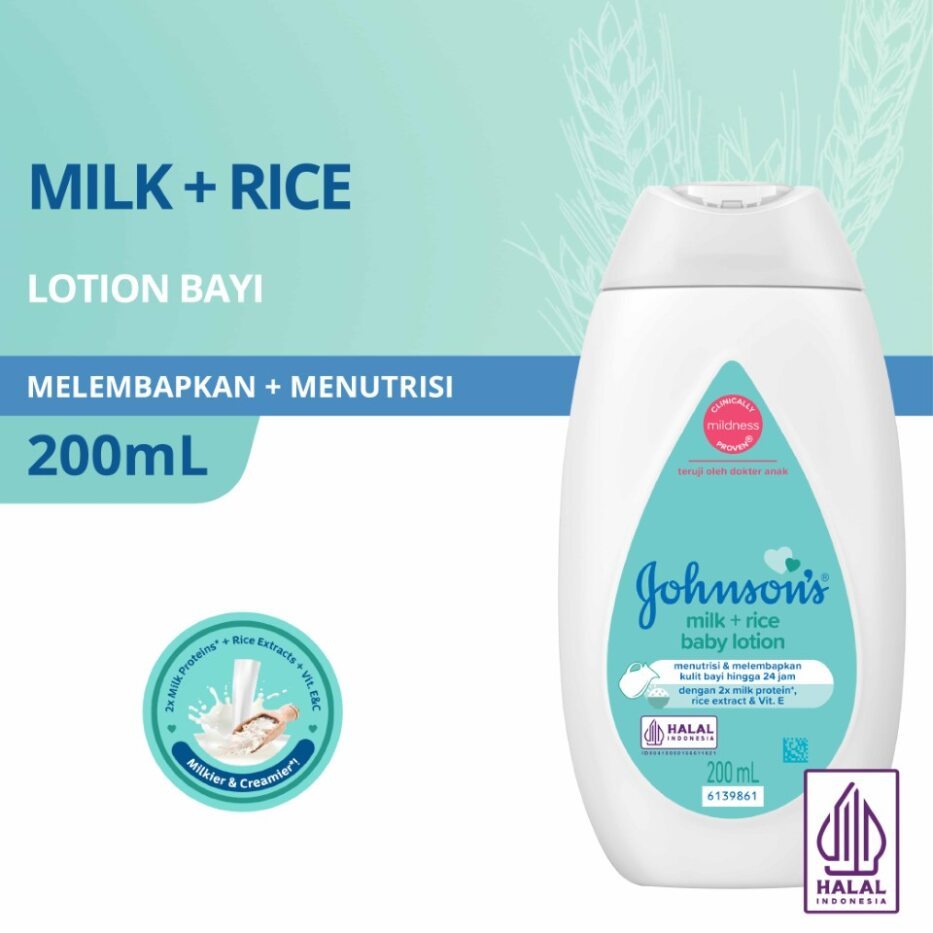 JOHNSON’S MILK + RICE BABY LOTION 200ML | body lotion bayi