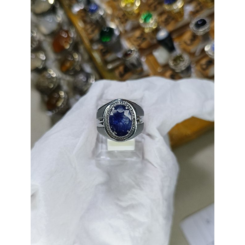 Batu akik alam blue safir ring monel