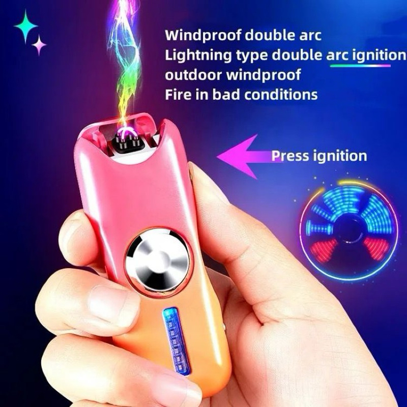Korek Api Elektrik Plasma USB 2 fungsi spiner & Korek Elektrik plasma carger
