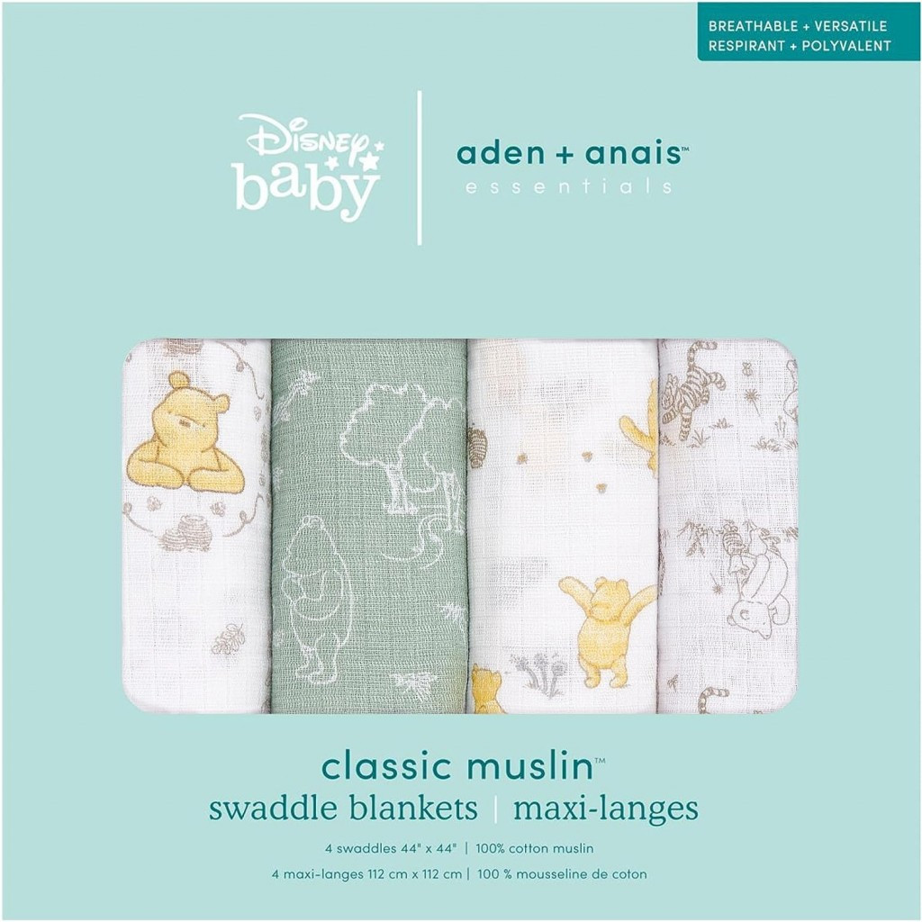 Aden + Anais Winnie & Friends Disney™ Essentials Cotton Muslin Swaddles Pack of 4 (112x112 cm)