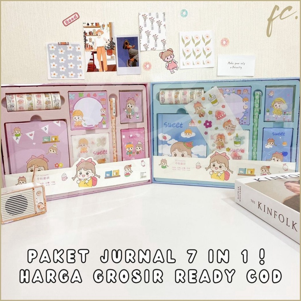 

Paket Jurnal Set 7 in 1 Agenda Gift Box Hampers Hadiah Notebook Journal Diary 6 in 1 Boba Alat Buku Tulis Lengkap Scrapbook Cute Girl Sanrio Cinnamoroll My Melody Kuromi Panda Peach Kelinci Duffy Cat Sweetheart Cake Shop Import Grosir Ready COD A