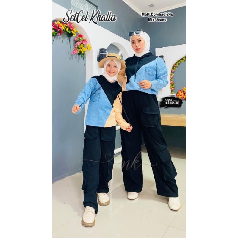 SET HOODIE KHALIA BY NK ORIGINAL / SETCEL BAHAN COMBAD BISA COUPLE IBU DAN ANAK