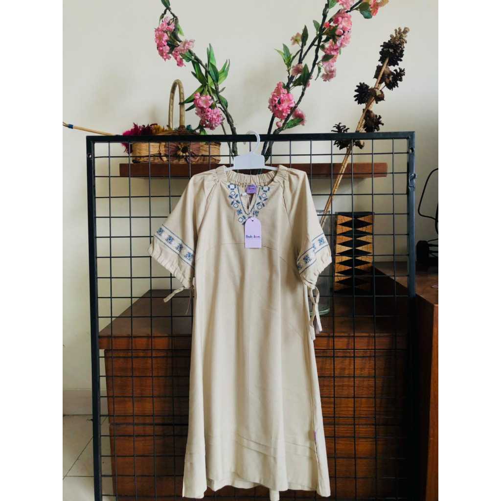 Birdie Boom Dress Gamis Fashion Muslimah Cream Bordir Bunga 3-4 Tahun