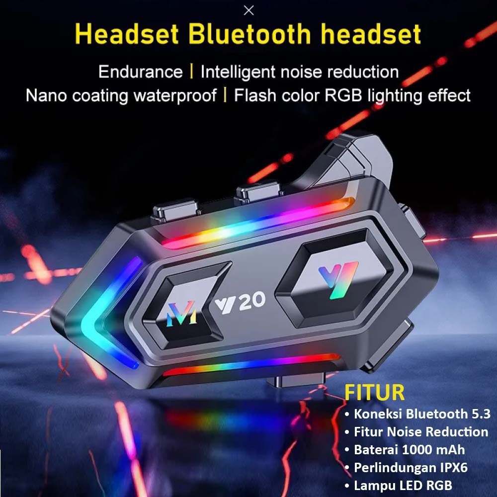 Intercom Bluetooth Headset Helm Motorcycle RGB - Y20