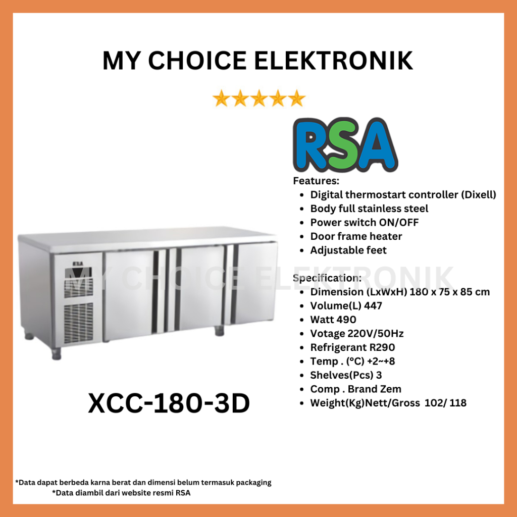 RSA XCC-180-3D S/s Undercounter Chiller / XCC1803D