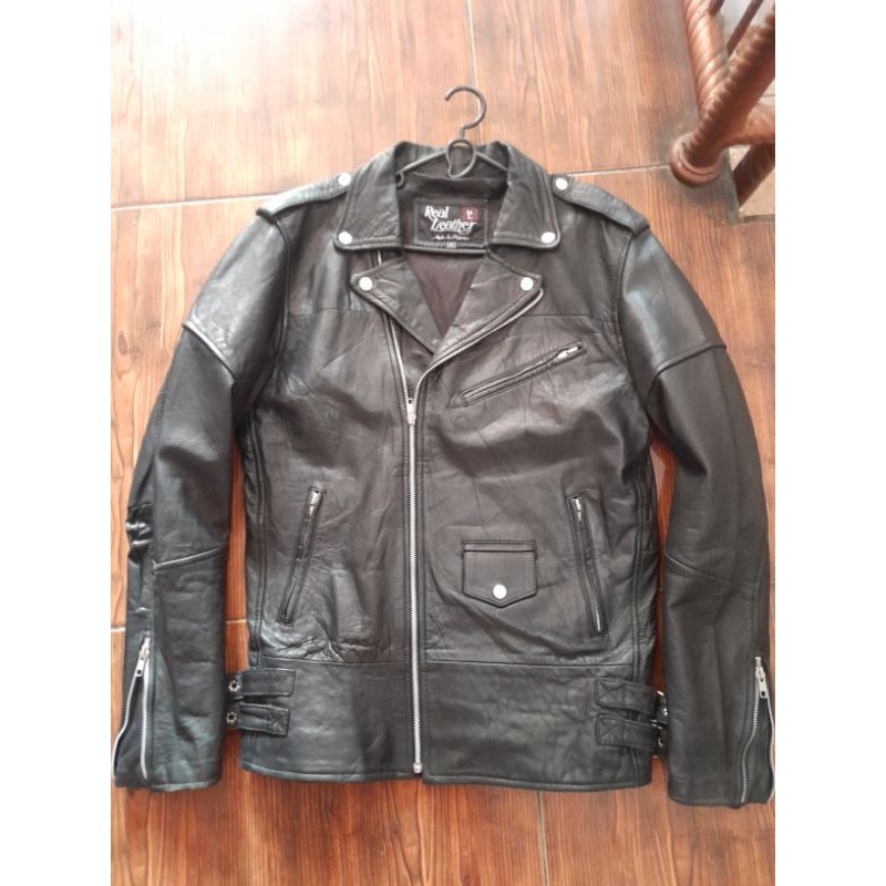 JAKET KULIT ASLI TEBAL brand REAL LEATHER / defector / ramones / dk / double kerah