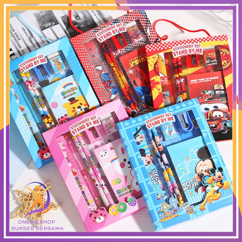 

OSB Alat Tulis Set 6IN1 Stationery Set Lucu Karakter Set Perlengkapan Alat Tulis Sekolah Anak-Anak TK Murah