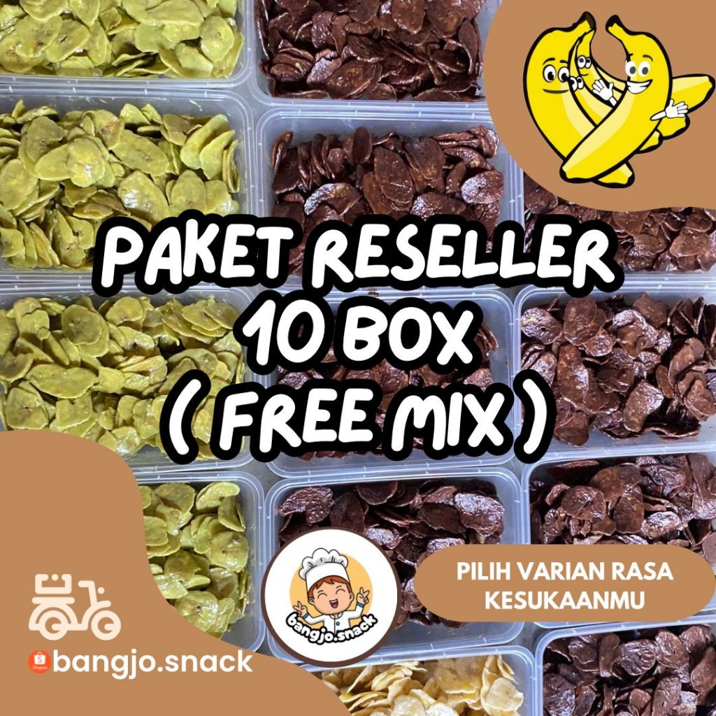 

Keripik Pisang Lumer Paket Reseller 10 BOX 150 gram Free Mix Variasi Rasa